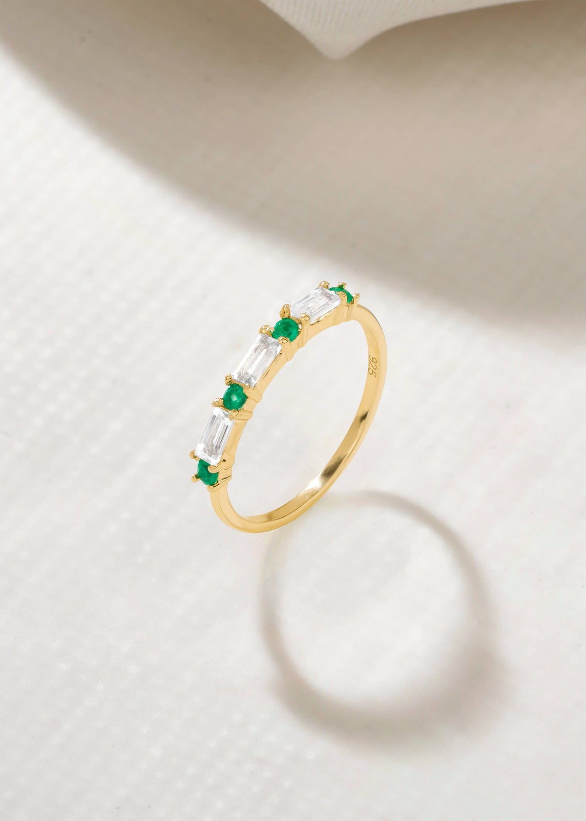 Gold Plated 925 Silver Green Onyx & White Topaz Band Ring