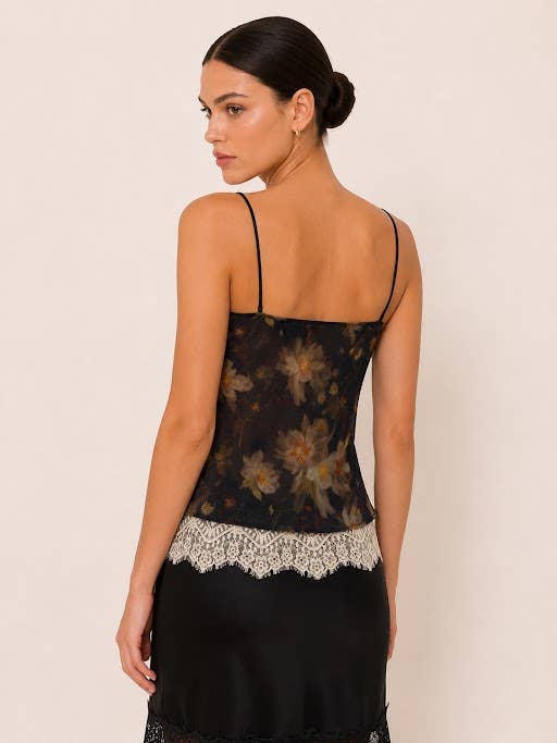 COWL NECK LACE TRIM TANK TOP - TI7882FO