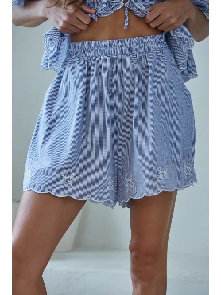 Blue Pin Stripe Scallop Short