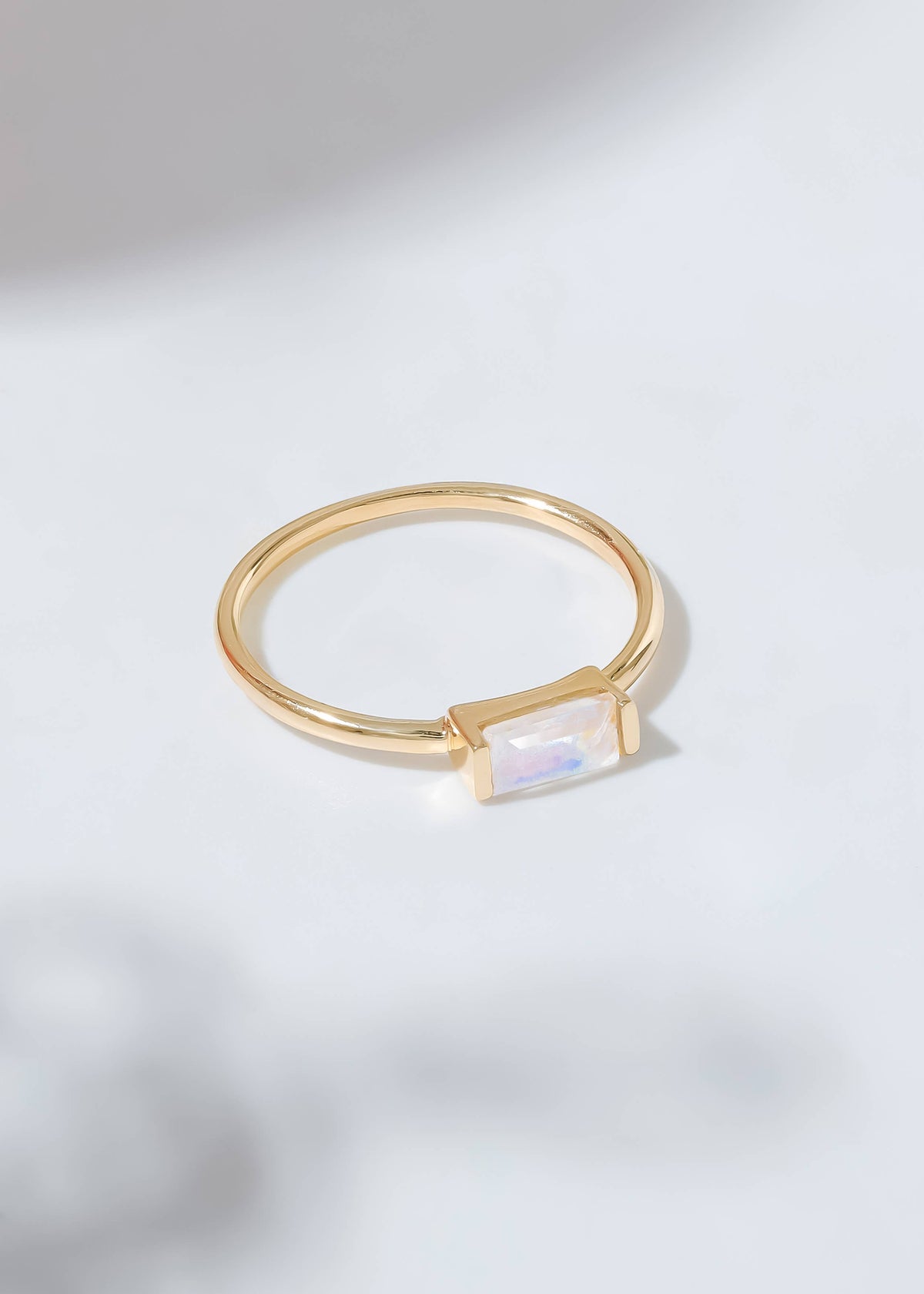 Gold Plated Baguette-Cut Moonstone Stacking Band Ring