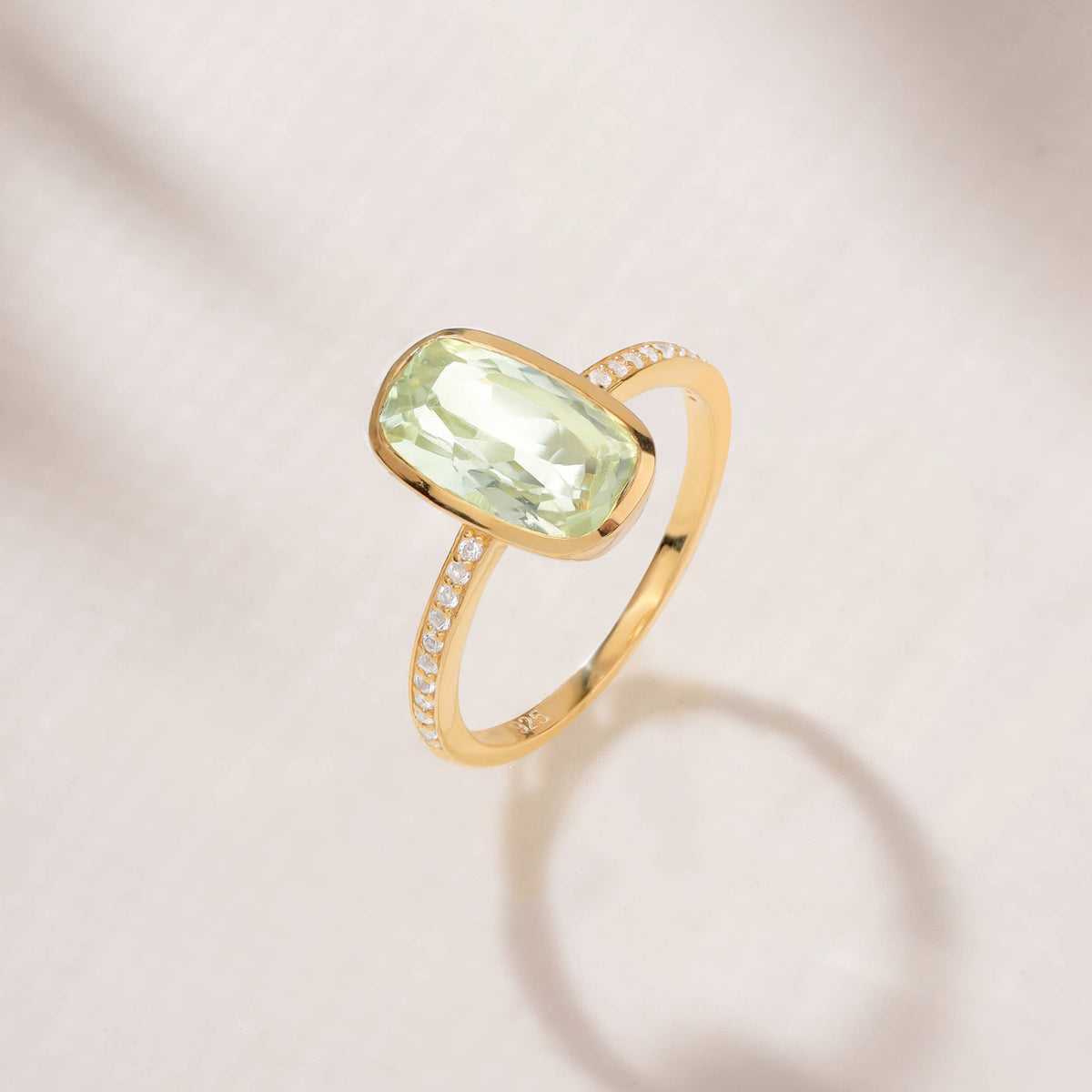 Gold Plated Silver Green Amethyst Verdant Halo Pave Ring