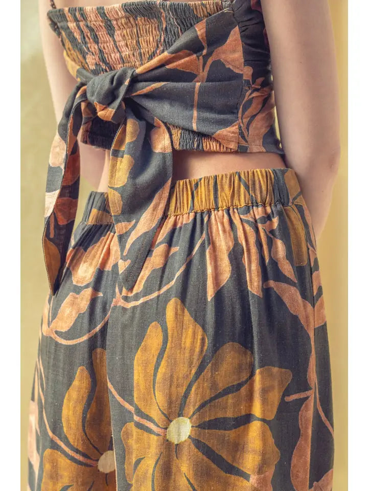 Floral Wide Leg Linen Pants