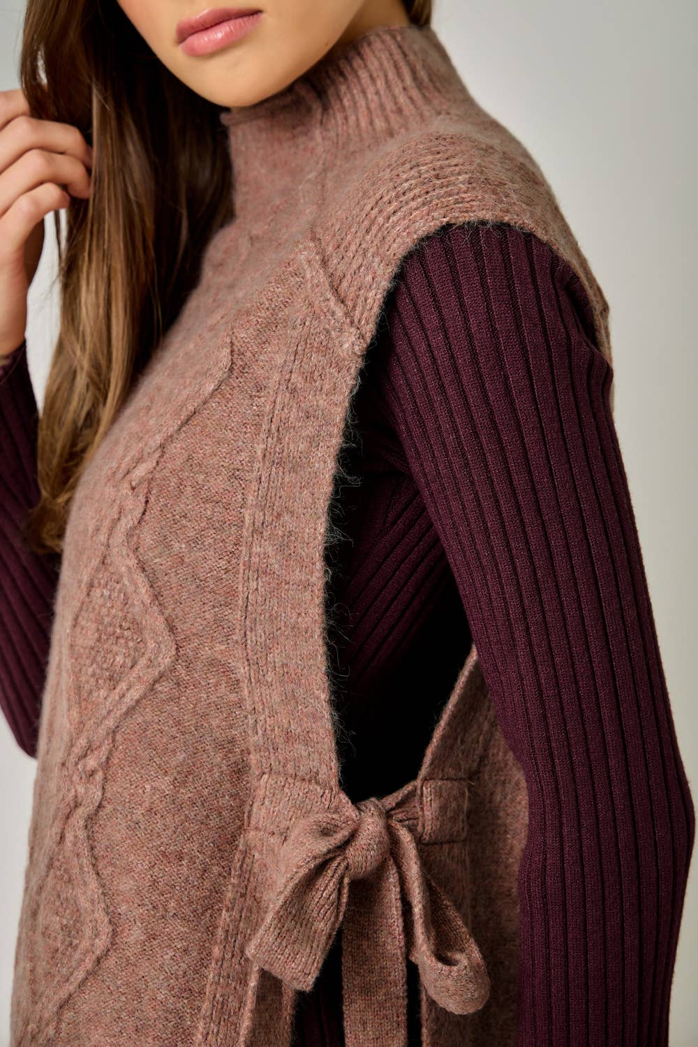 Cable Knit Mohair Side Tie Vest