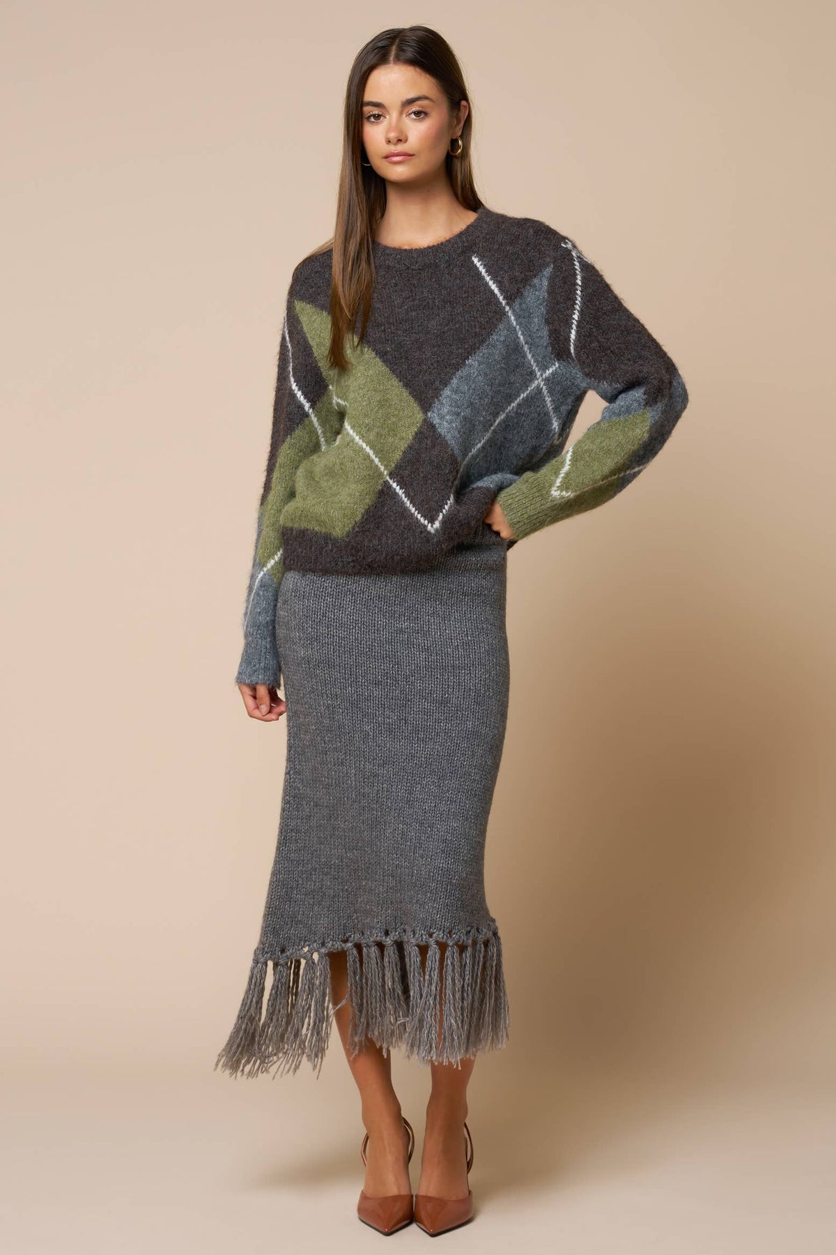 Argyle Long Sleeve Crewneck Sweater
