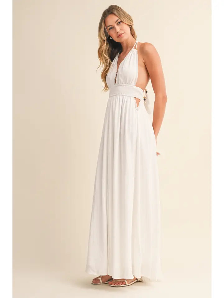 Off White Crinkle Linen Dress