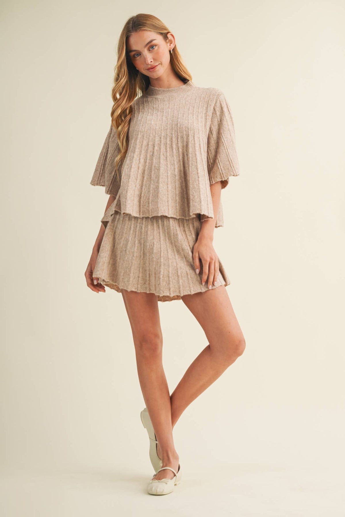 High-Waist Engineered Plissé Knit Skirt