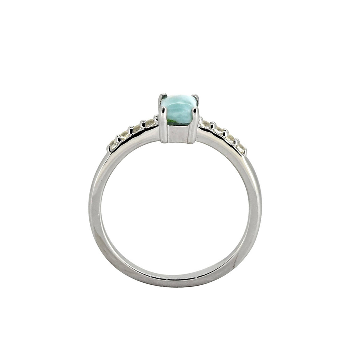 925 Sterling Silver Natural Larimar Gemstone Band Ring