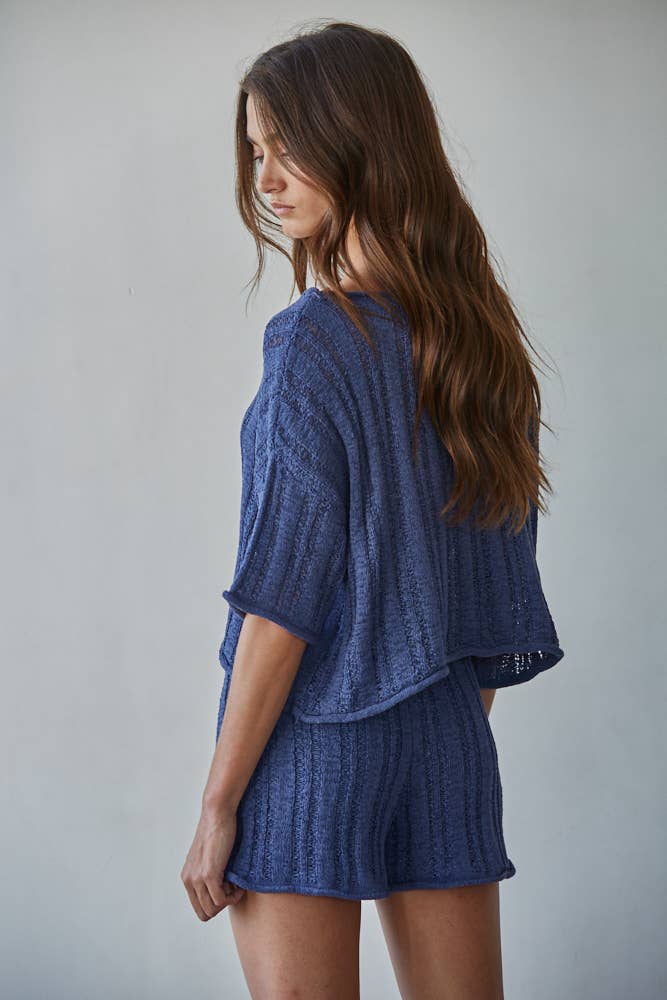 Knit Acrylic Crew Short Sleeve Sweater