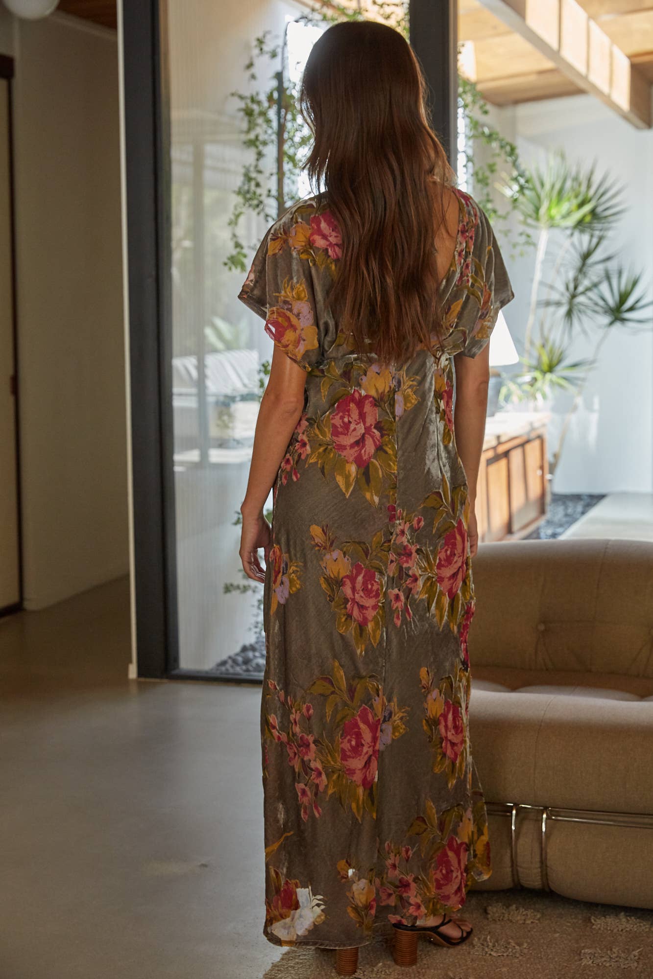 Woven Floral Print Short Sleeve Maxi