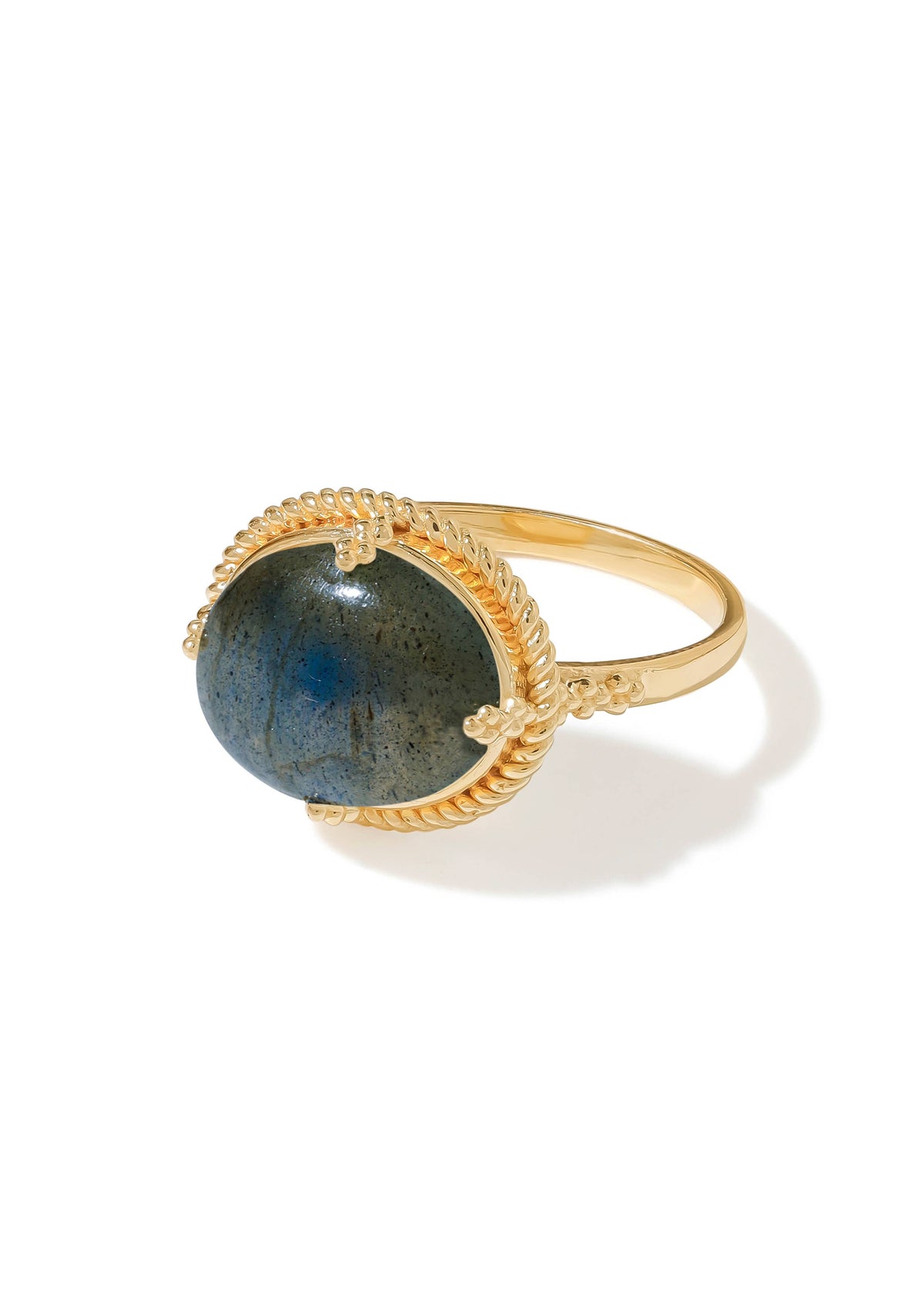 Artisan Braid Rope Detail Labradorite Gold Plated Ring