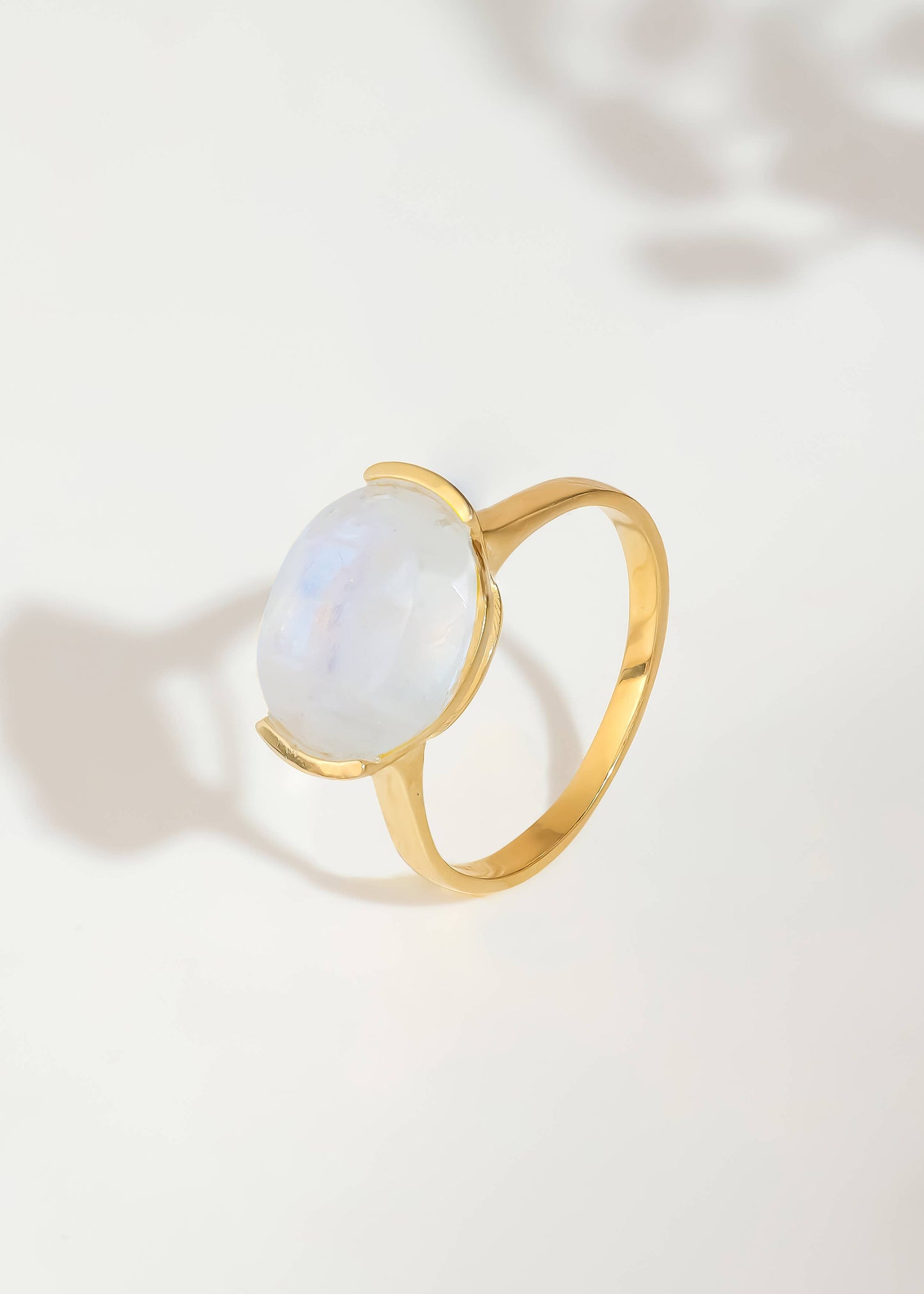 Gold Plated Contemporary Rainbow Moonstone Minimal Ring