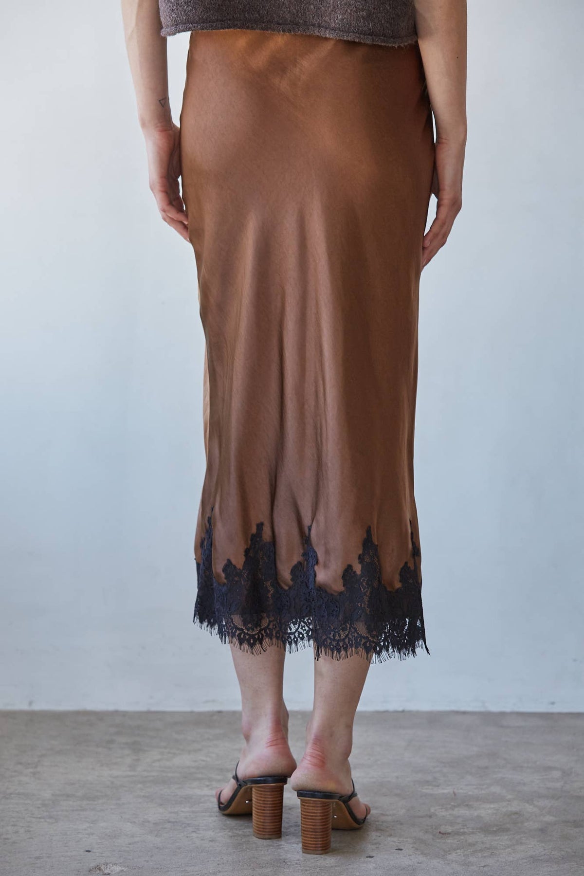 Woven Polyester Spandex Satin Midi Skirt
