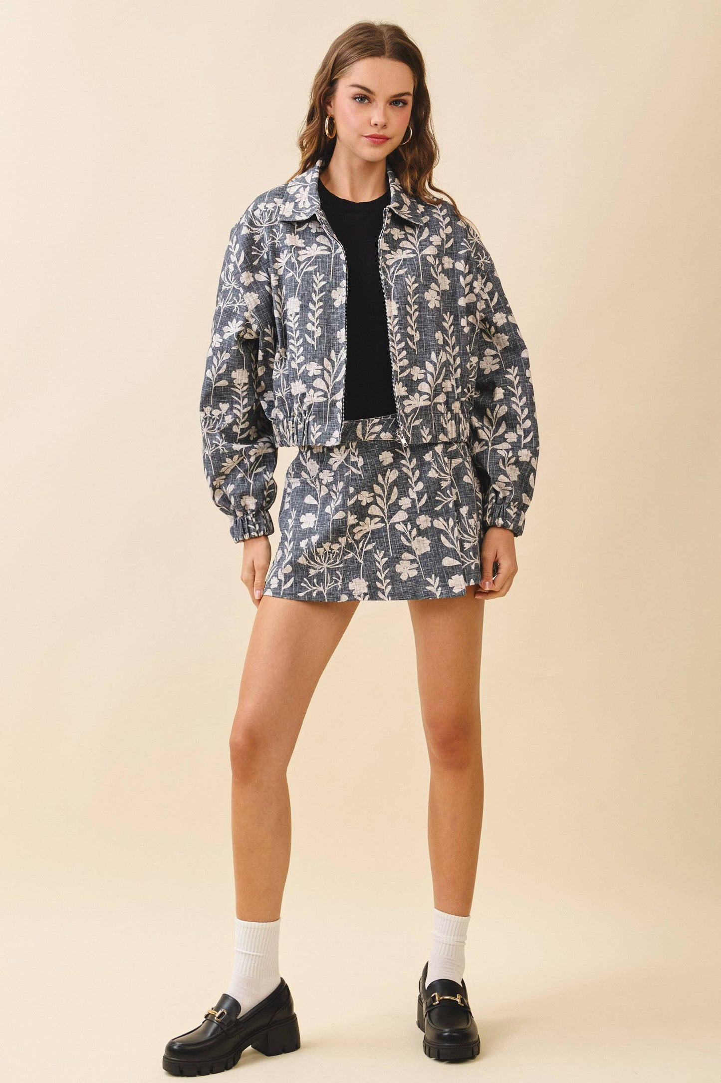 Botanical Print High Waist A Line Skort
