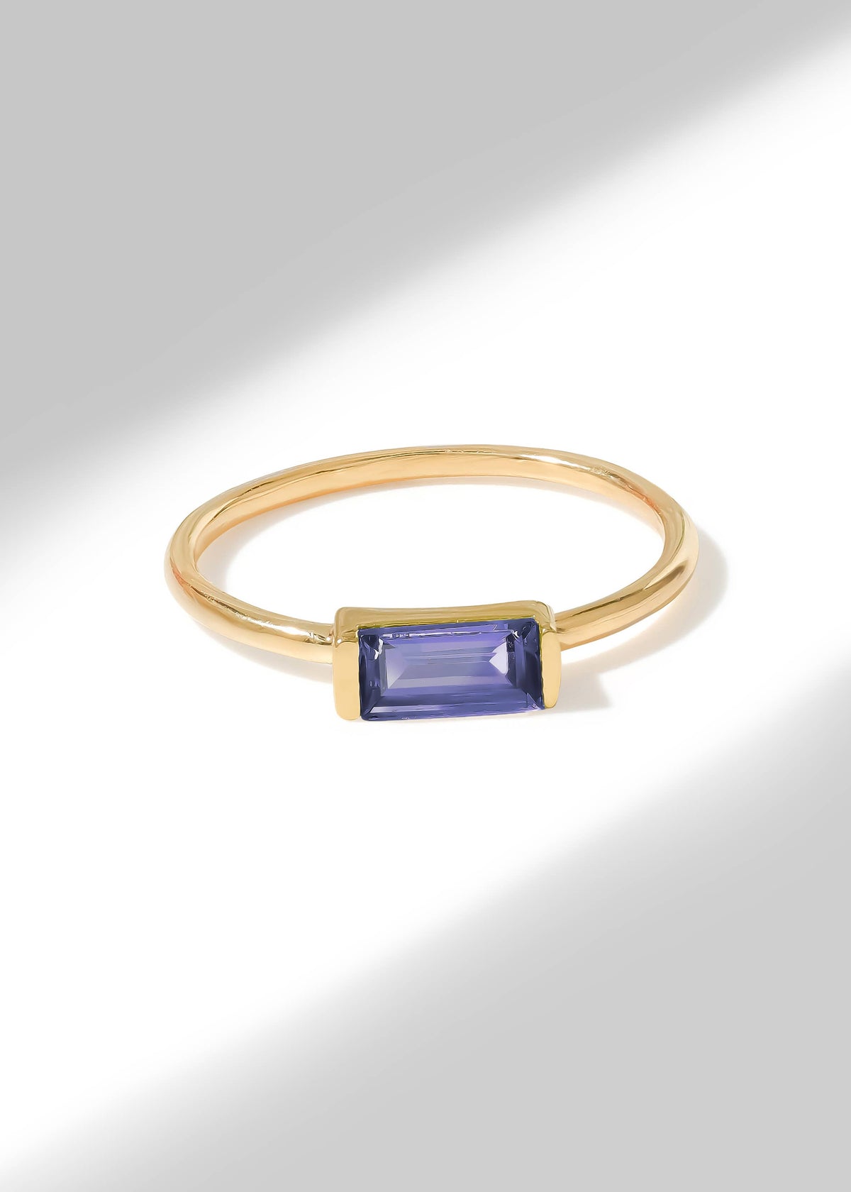 Gold Plated Baguette-Cut Iolite Stack Band Minimalist Ring