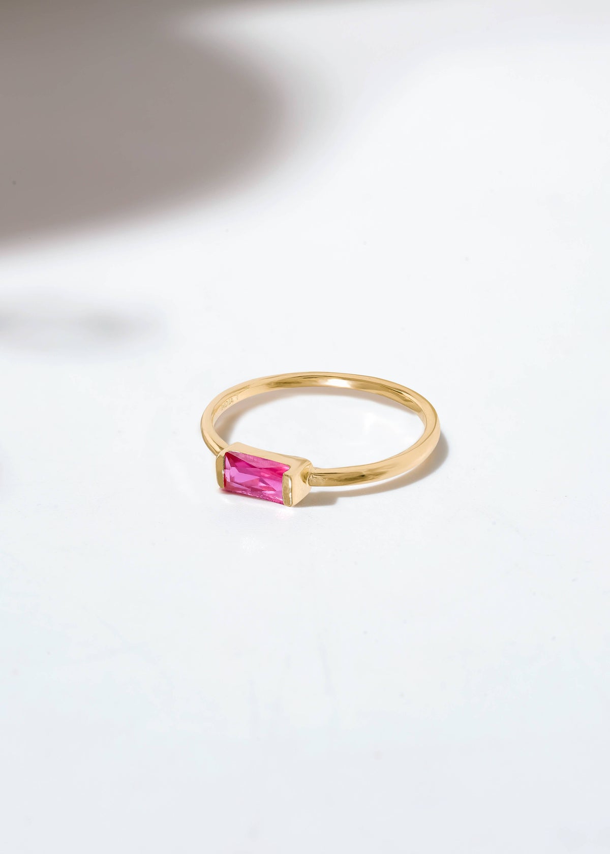 Gold Plated Baguette-Cut Ruby Stacking Band Ring