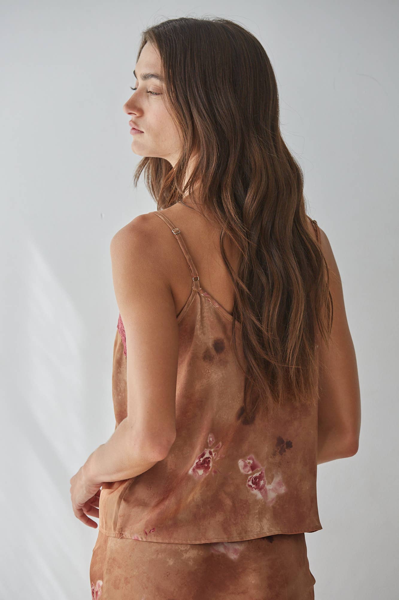 Woven Satin Polyester Floral Print Square Neck Tank