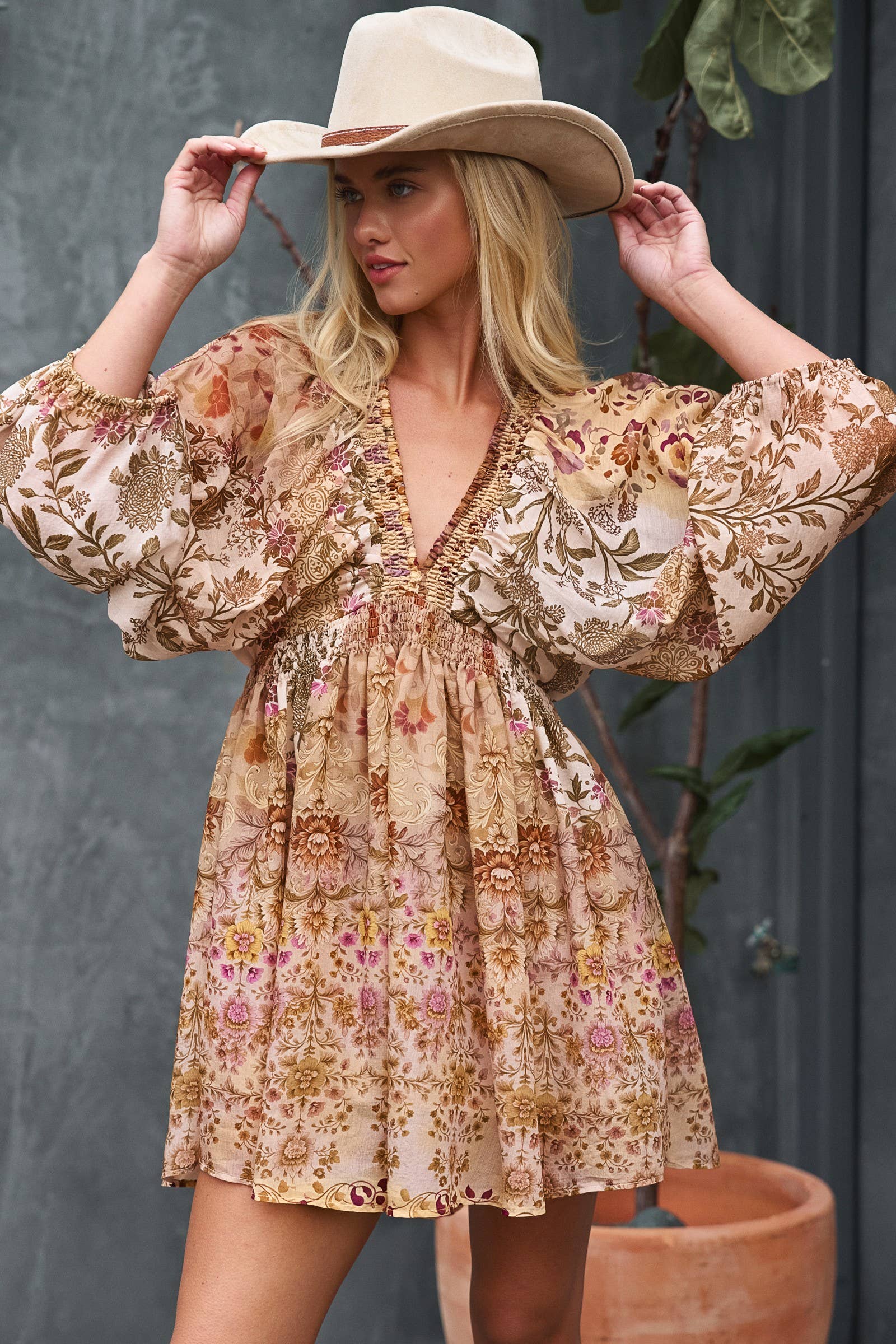 Boho Smocked Waist Mini Dress