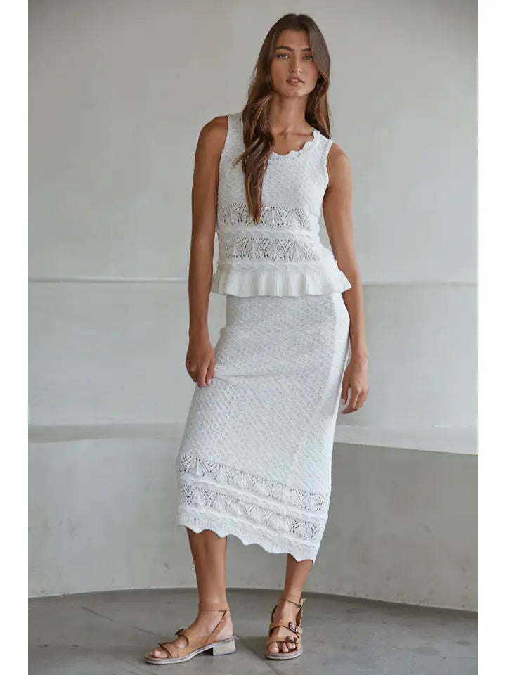 Crochet White Midi Skirt