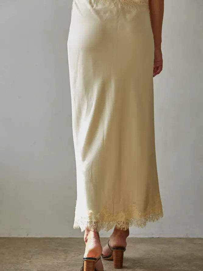 Satin Midi Skirt - Butter Yellow