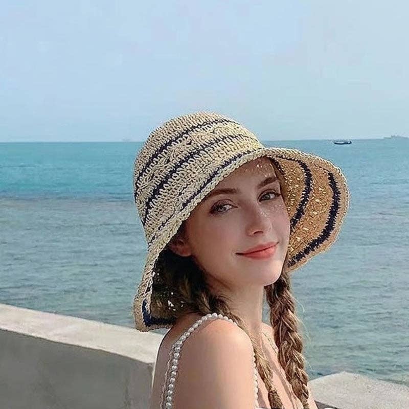 Color Block Woven Beach Sun Hat