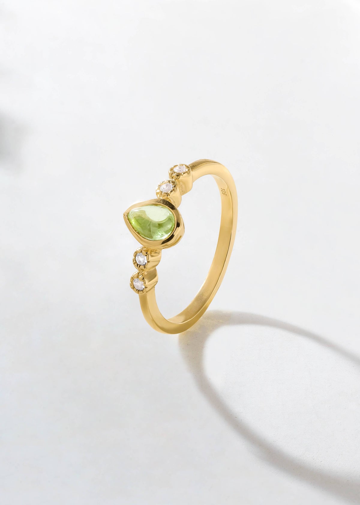 Gold Plated 925 Silver Peridot Teardrop Ring