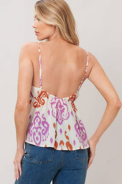 Spaghetti Strap Pink Woven Tank