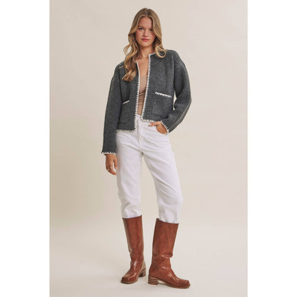 CRISP AIR SOFT BRUSH WOOL BLEND SWEATER CARDIGAN JACKET