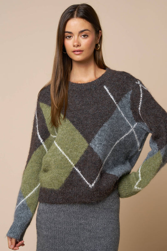 Argyle Long Sleeve Crewneck Sweater