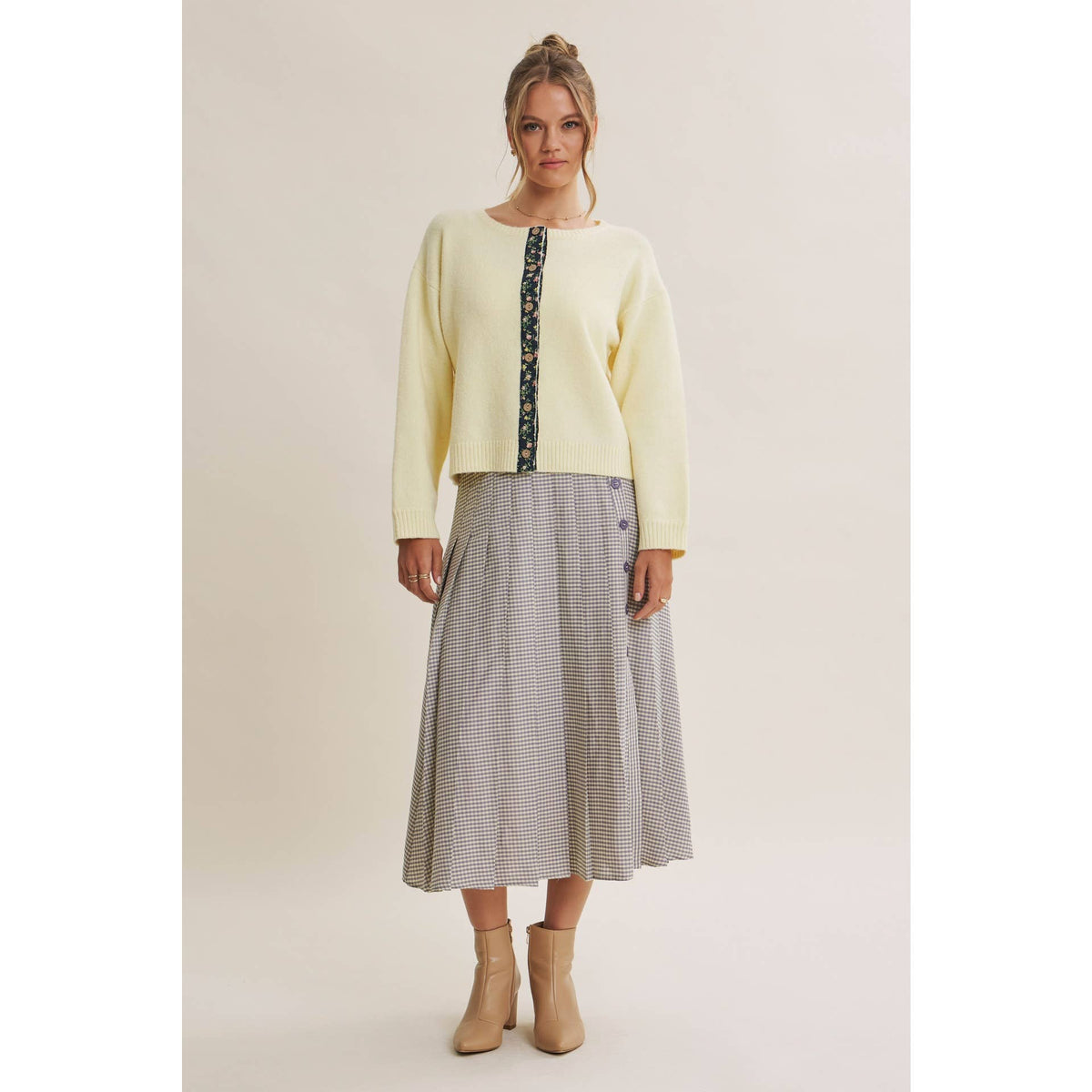 COTTAGE GARDEN WOOL BLEND FLORAL PLACKET SWEATER CARDIGAN