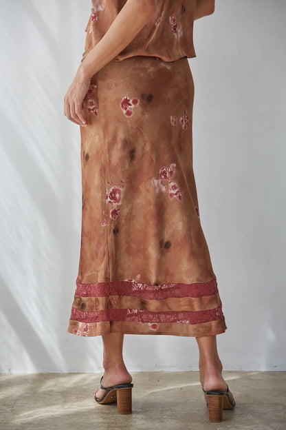 Woven Polyester Floral Print Maxi Skirt
