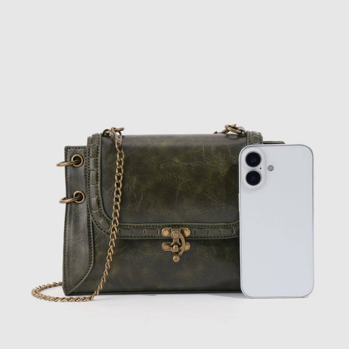 Retro Metal Buckle Leather Square Shoulder Bag
