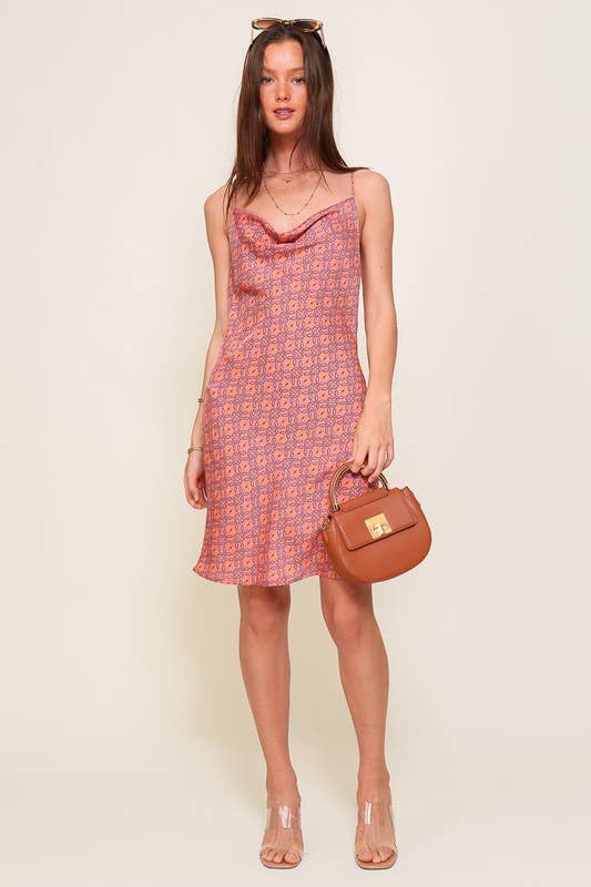 Boho Satin Cowl Neck Dress