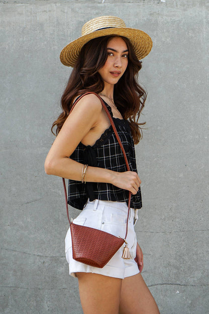 Plaid Lace Trim Side-Tie Crop Top