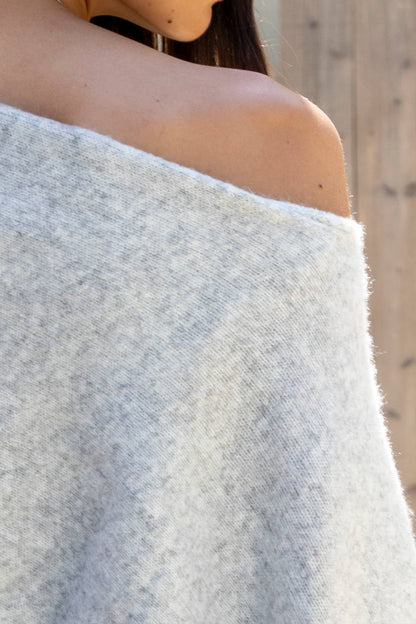 AINSLEY Off Shoulder Asymmetric Knit Poncho Sweater