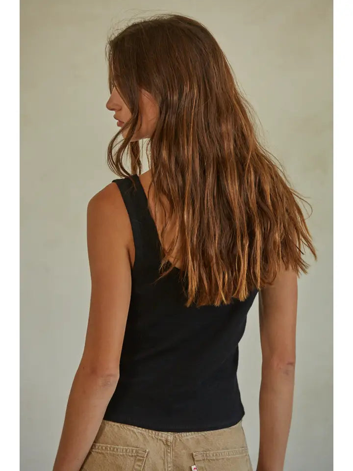 Black Ribbed Scoop Neck Tank