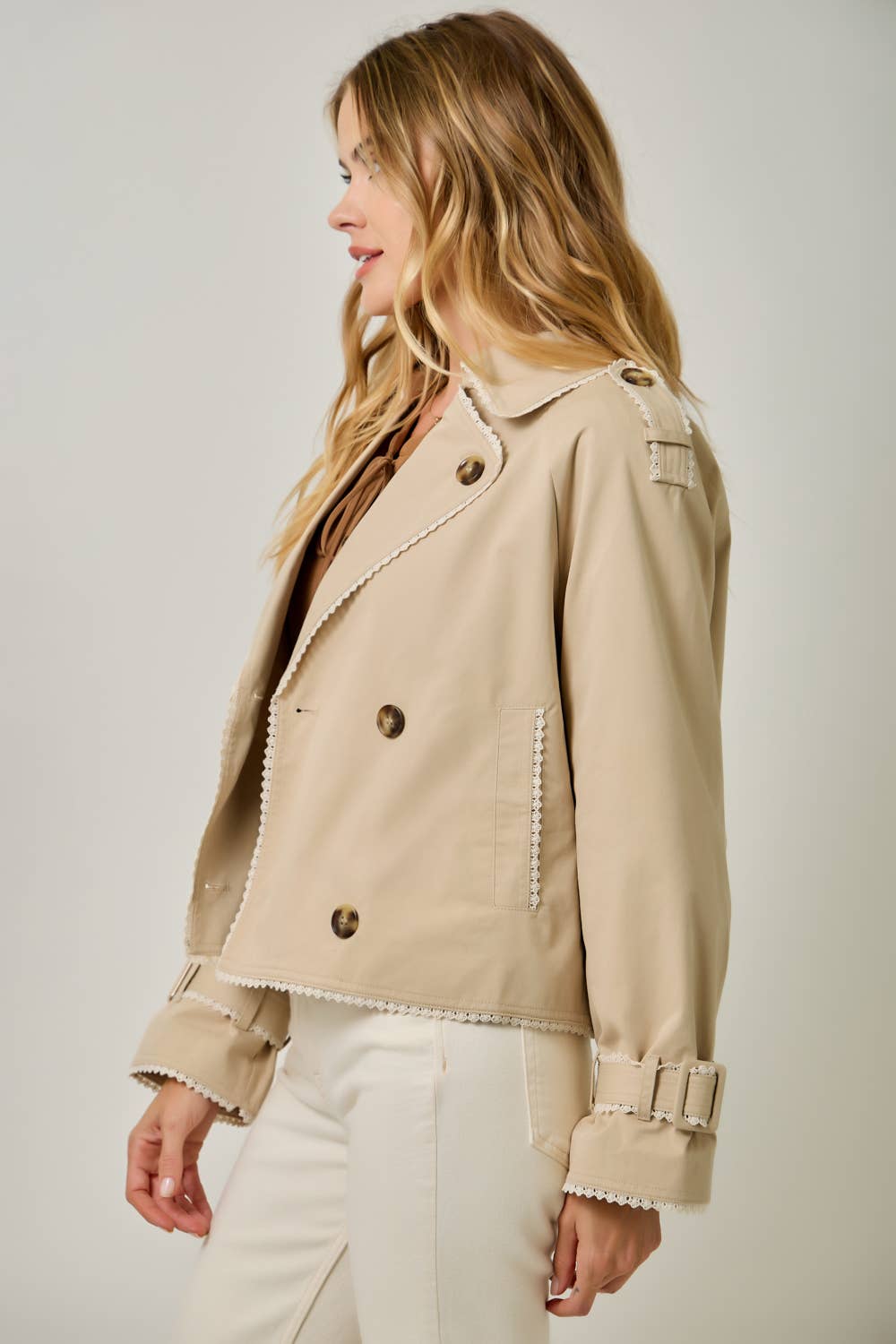 Lace Trim Half Length Trench Coat