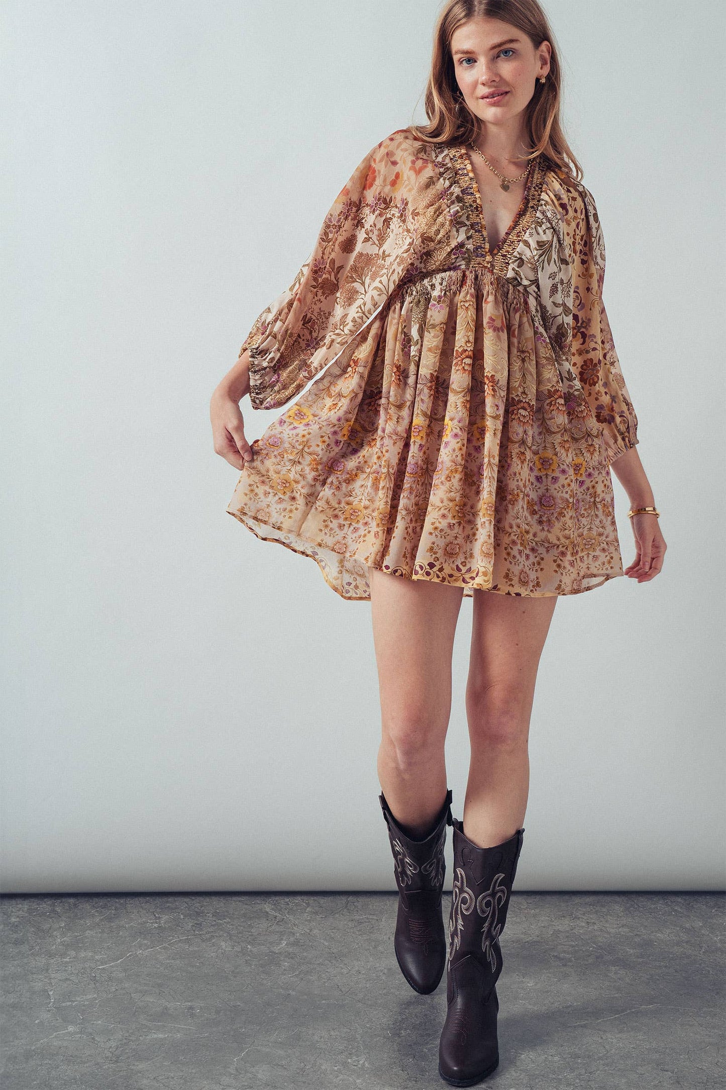 Boho Smocked Waist Mini Dress