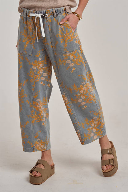 MID RISE RELAXED CASUAL FIT FLORAL DENIM JEANS