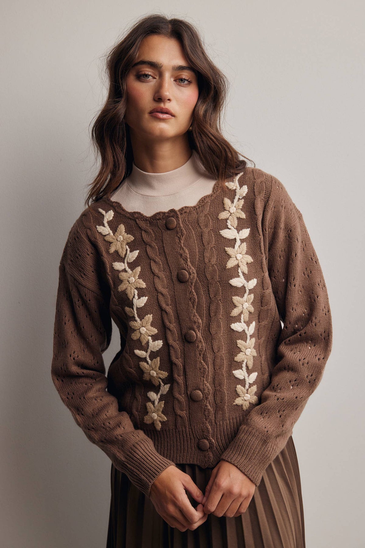 Floral Embroidered Knit Cardigan