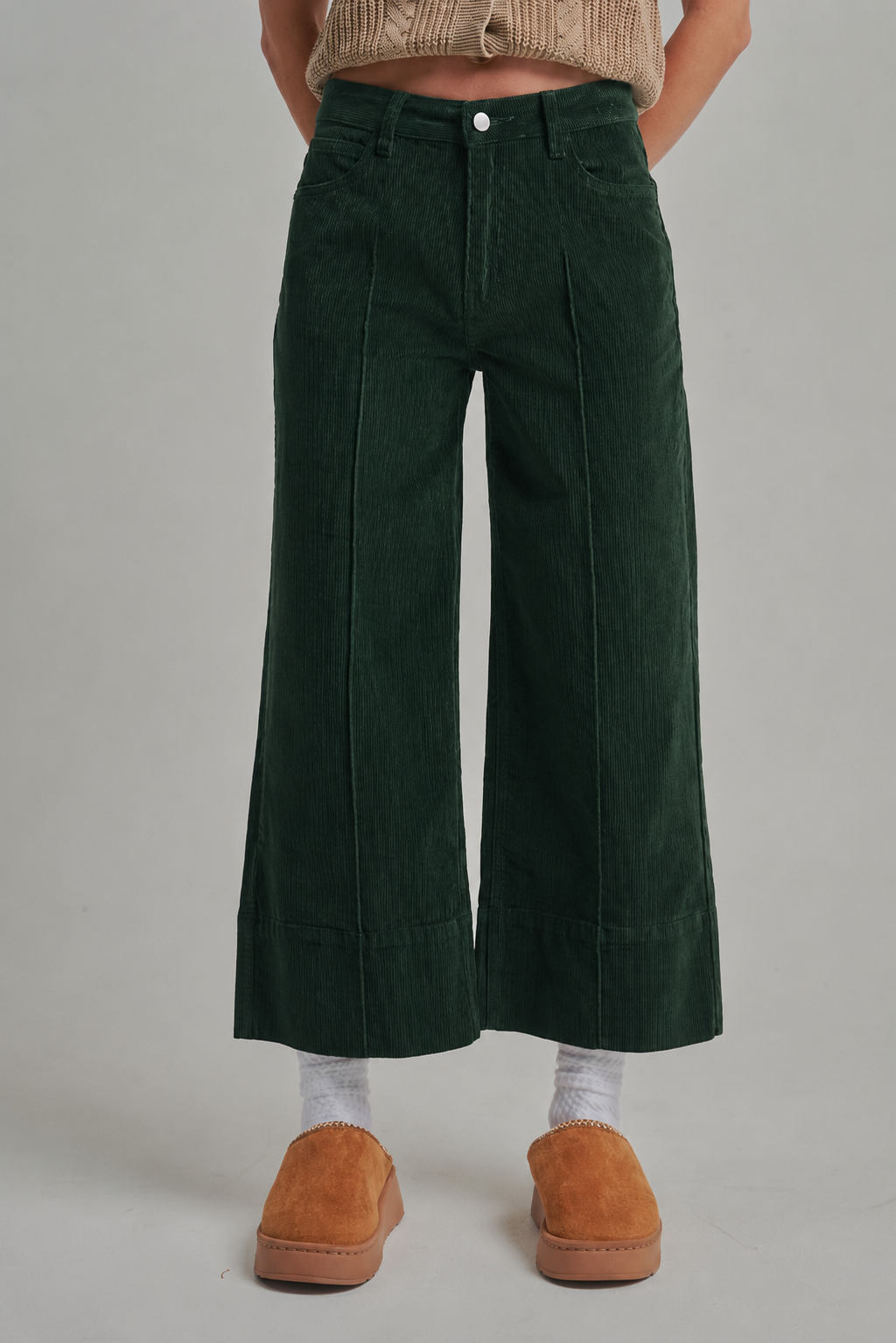 STRETCH CORDUORY WIDE LEG FRONT SEAMED PANTS_JLB80046-03
