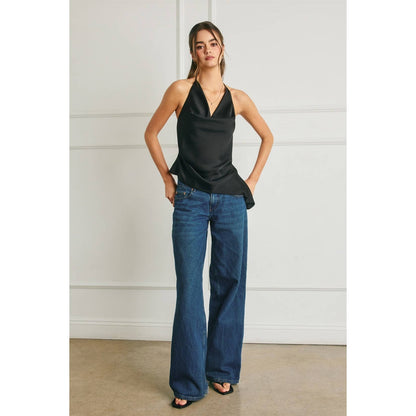 Satin Asymmetrical Hem Halter Top