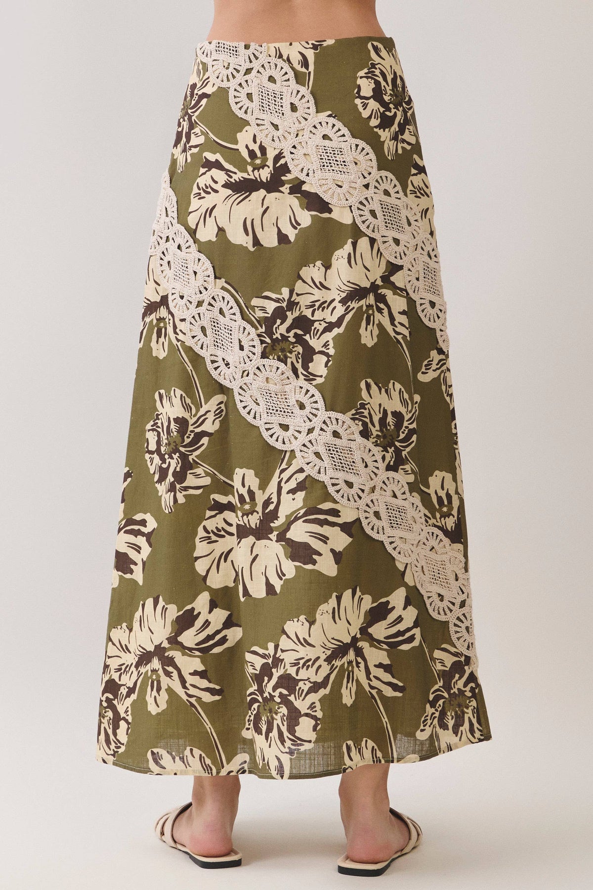 Floral Lace Trim Maxi Skirt