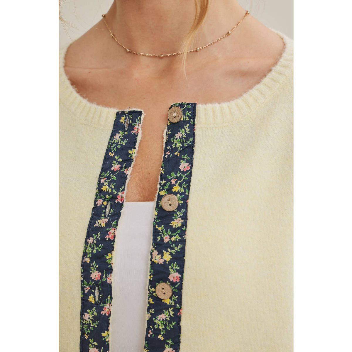 COTTAGE GARDEN WOOL BLEND FLORAL PLACKET SWEATER CARDIGAN