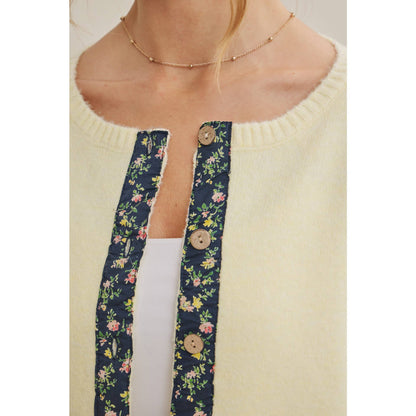COTTAGE GARDEN WOOL BLEND FLORAL PLACKET SWEATER CARDIGAN