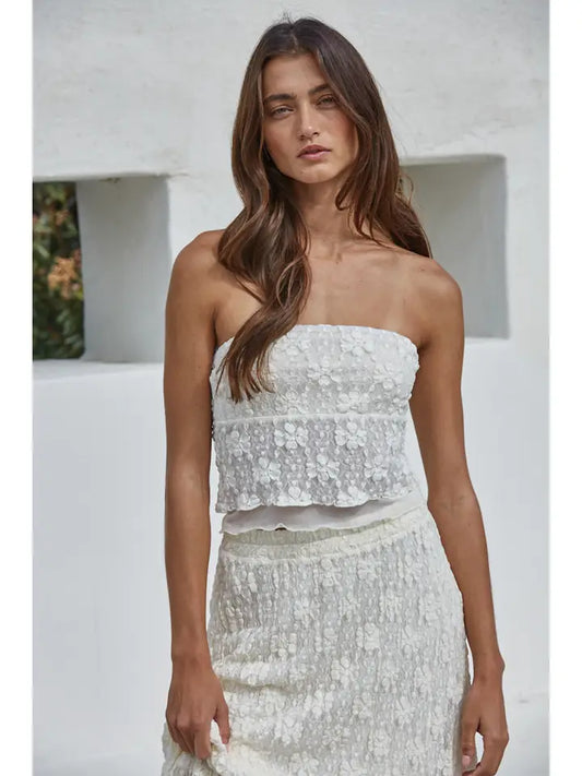 White Lace Strapless Top