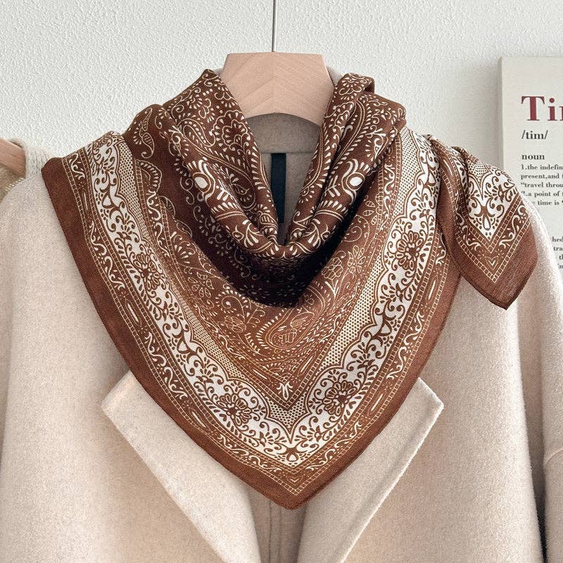 Retro Color Block Cashew Print Silk Scarf