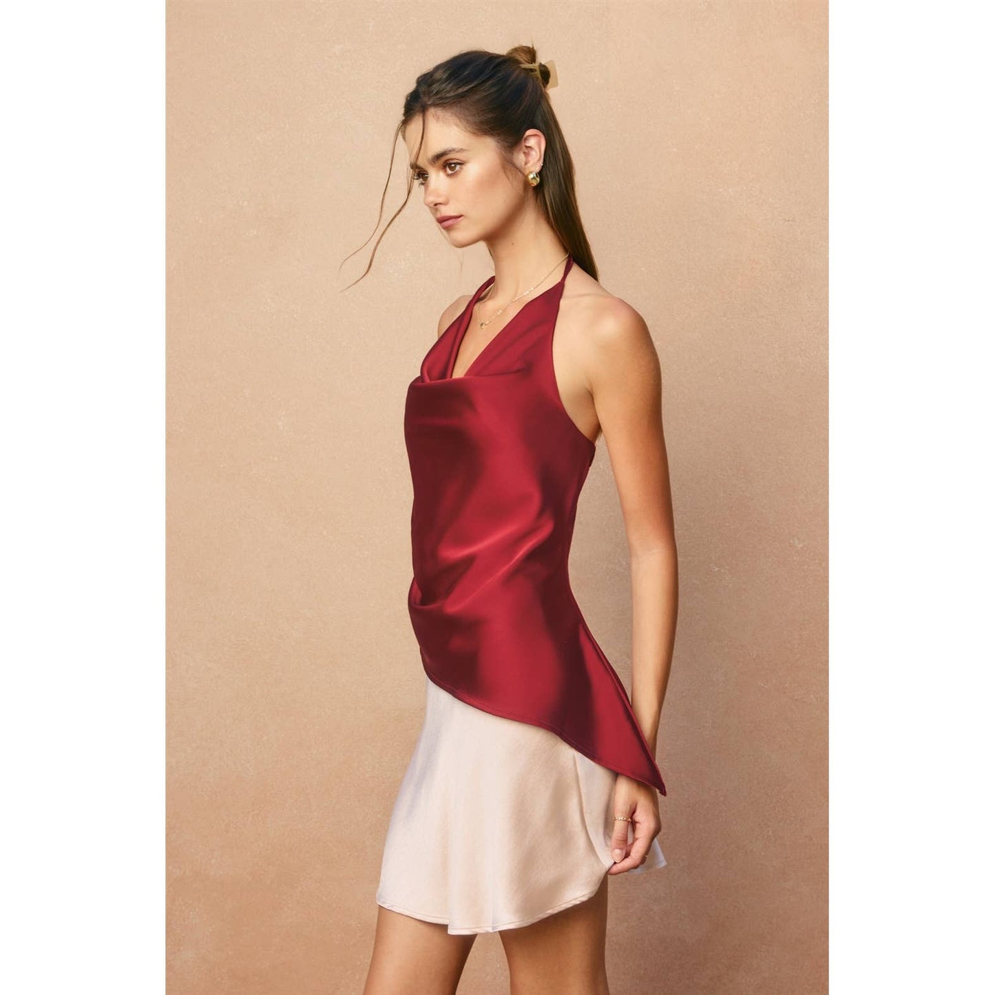 Satin Asymmetrical Hem Halter Top