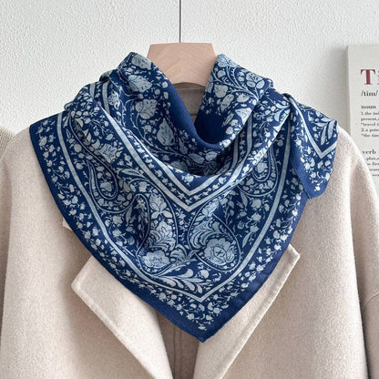 Retro Color Block Cashew Print Silk Scarf