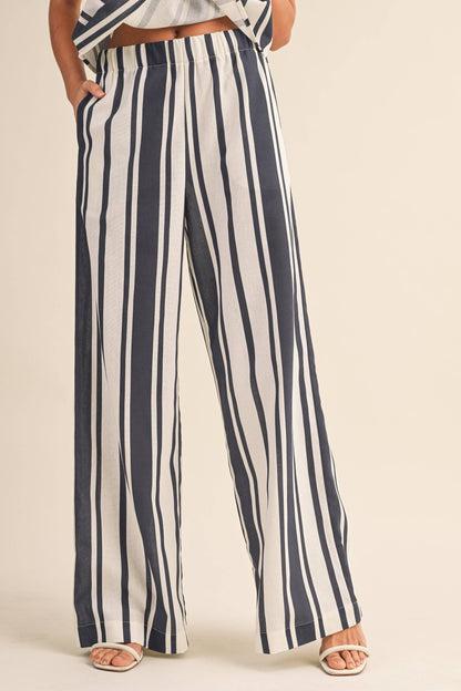 STRIPED LINEN TUBE TOP AND WIDE LEG PANTS SET
