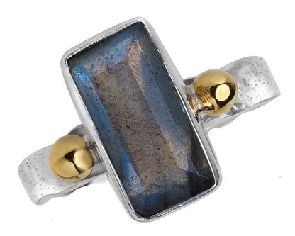 Labradorite 925 Sterling Silver with Brass Ring Jewelry